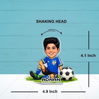 Personalized Football Theme Bobblehead Caricature Gift for Soccer Players, Kids & Sports Fans  Football Theme Return Gift for Kids  Battery Powered Moving Head